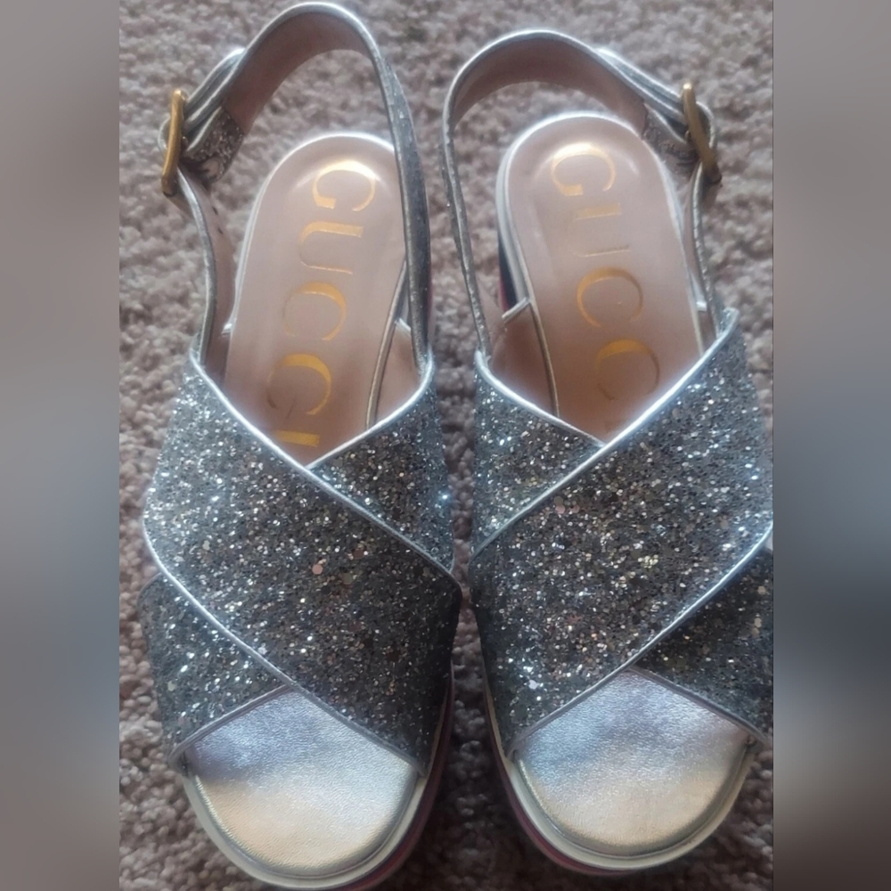 Gucci Platform Silver Glitter Sandals 36.5 SOLD OUT